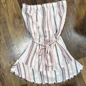Cloth & Stone White and Pink Strapless Fit and Flare